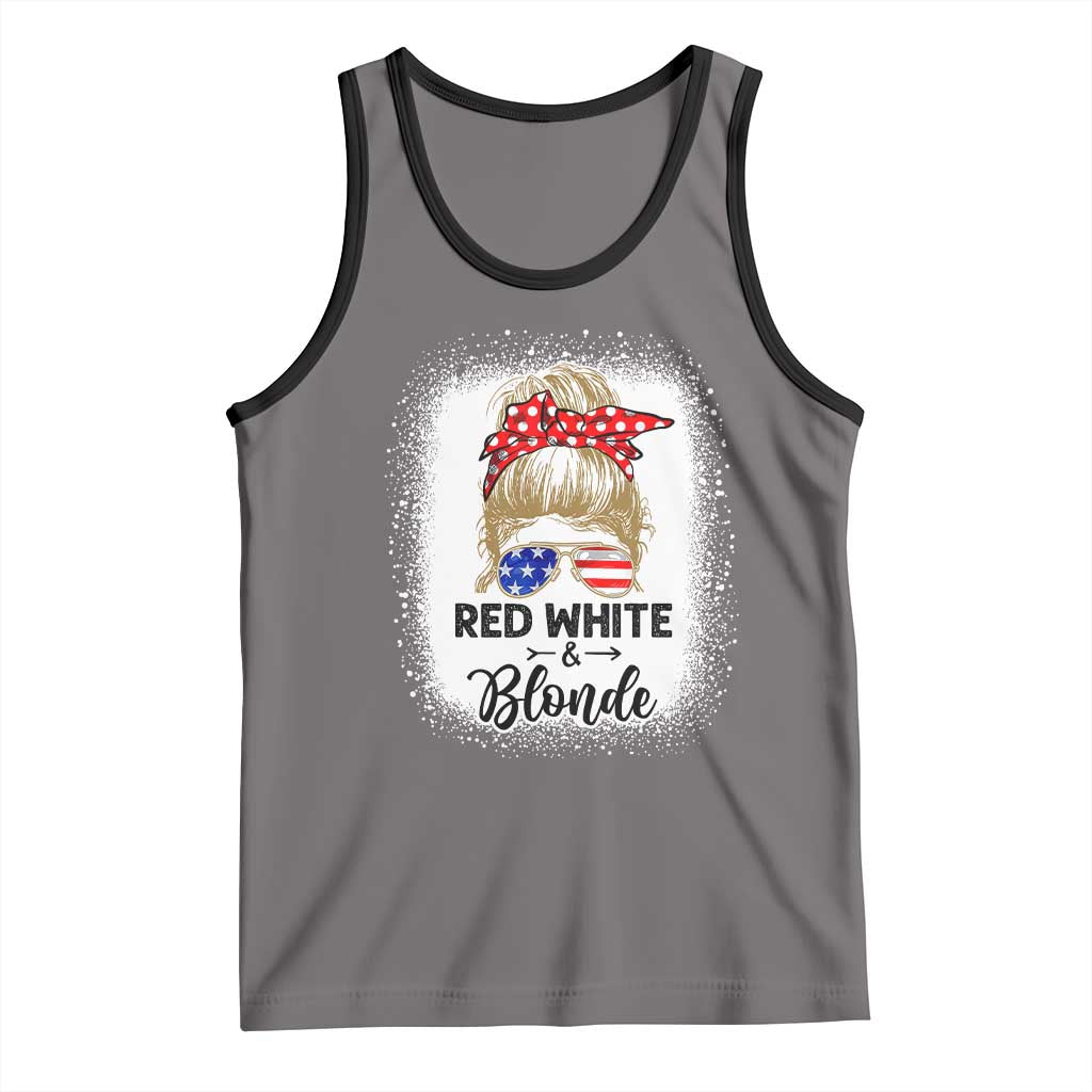 Funny 4th Of July Red White And Blonde Tank Top Messy Bun Girl American Flag Sunglasses TS11 Deep Heather Black Print Your Wear