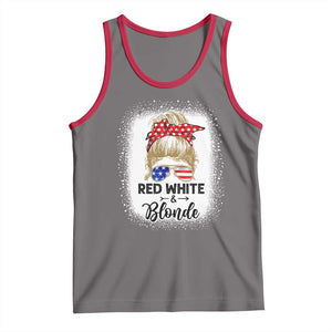 Funny 4th Of July Red White And Blonde Tank Top Messy Bun Girl American Flag Sunglasses TS11 Deep Heather Red Print Your Wear