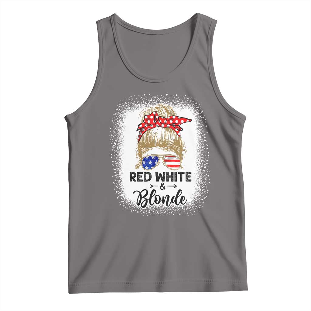 Funny 4th Of July Red White And Blonde Tank Top Messy Bun Girl American Flag Sunglasses TS11 Deep Heather Print Your Wear