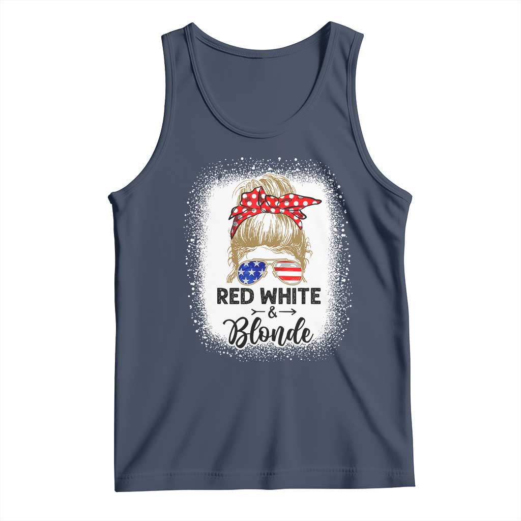 Funny 4th Of July Red White And Blonde Tank Top Messy Bun Girl American Flag Sunglasses TS11 Navy Print Your Wear