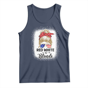 Funny 4th Of July Red White And Blonde Tank Top Messy Bun Girl American Flag Sunglasses TS11 Navy Print Your Wear