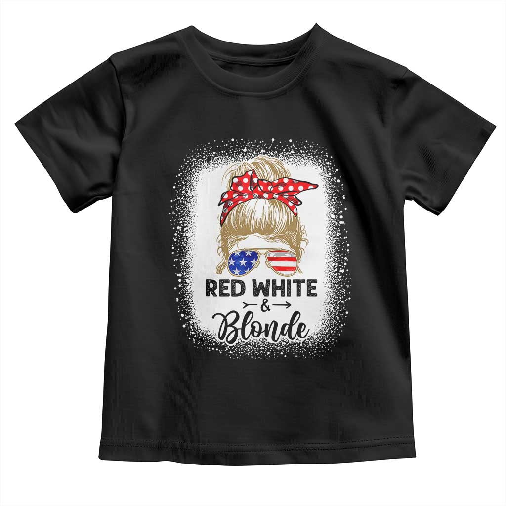 Funny 4th Of July Red White And Blonde Toddler T Shirt Messy Bun Girl American Flag Sunglasses TS11 Black Print Your Wear