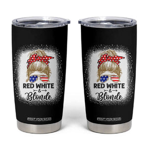 Funny 4th Of July Red White And Blonde Tumbler Cup Messy Bun Girl American Flag Sunglasses TS11 Black Print Your Wear