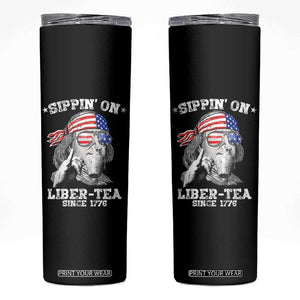 Funny 4th Of July Skinny Tumbler Sippin On Liber Tea Liberty Ben Franklin 1776 USA Flag TS10 Black Print Your Wear