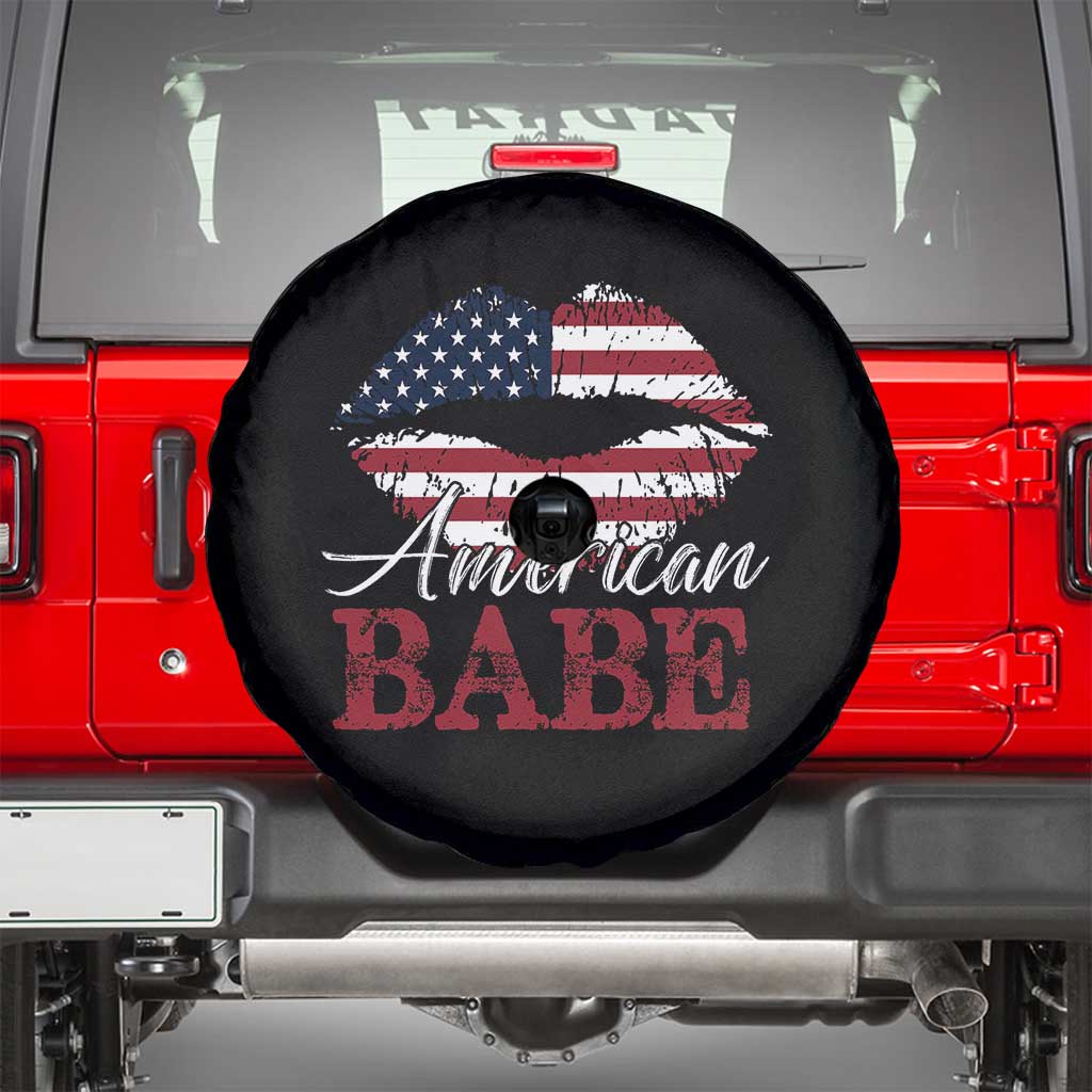 Funny 4th Of July Spare Tire Cover American Babe Flag Vintage Lips TS11 Black Print Your Wear