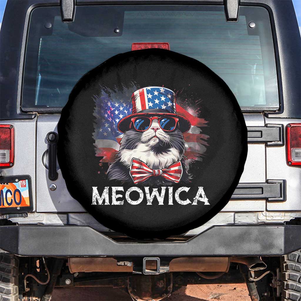 Funny 4th Of July Spare Tire Cover Meowica American Flag USA Cat TS11 No hole Black Print Your Wear