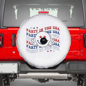 Funny 4th Of July Spare Tire Cover Party In The USA Smiling Face Retro Groovy TS02 White Print Your Wear