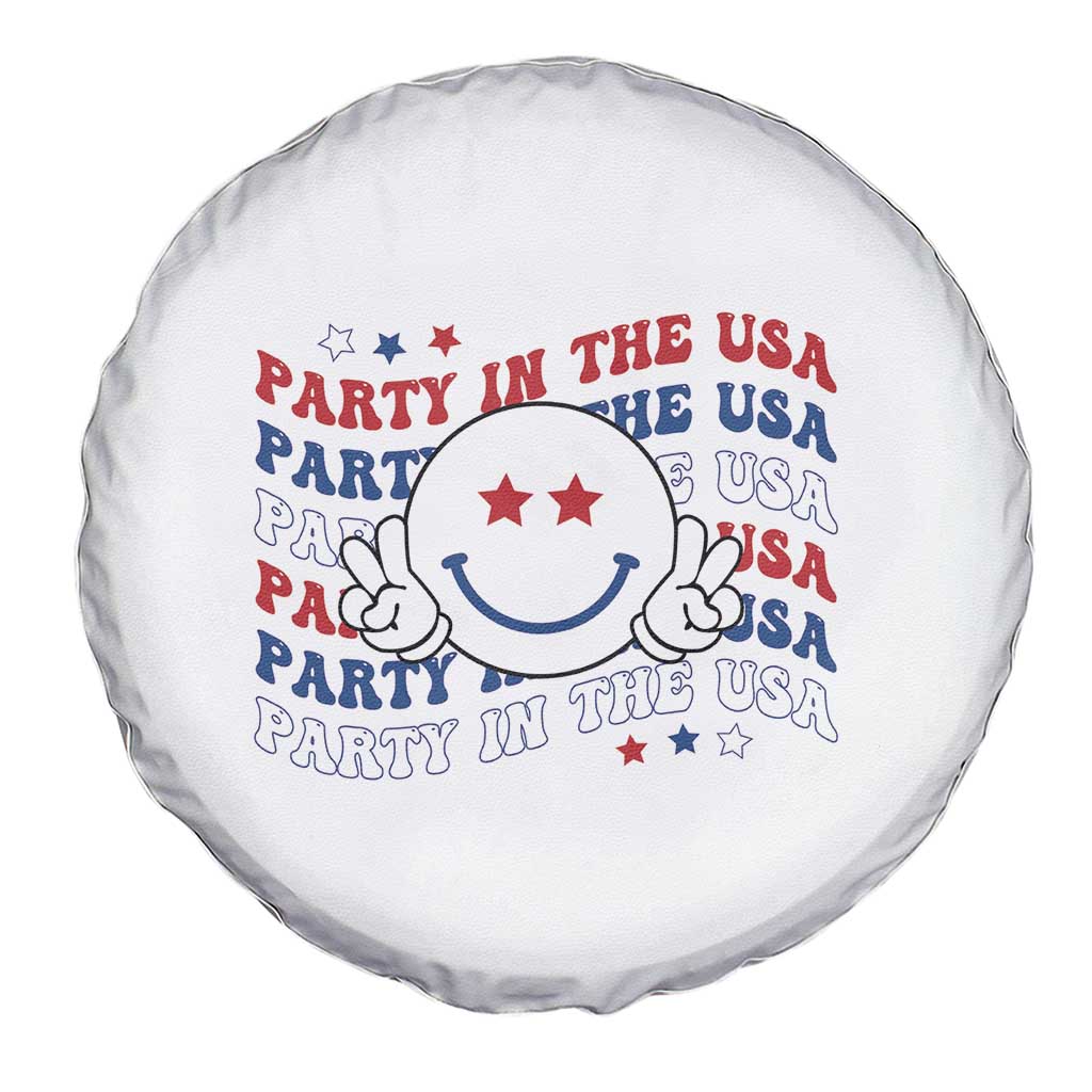 Funny 4th Of July Spare Tire Cover Party In The USA Smiling Face Retro Groovy TS02 Print Your Wear