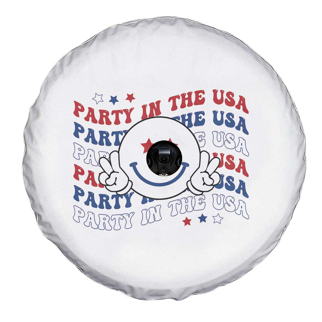 Funny 4th Of July Spare Tire Cover Party In The USA Smiling Face Retro Groovy TS02 Print Your Wear