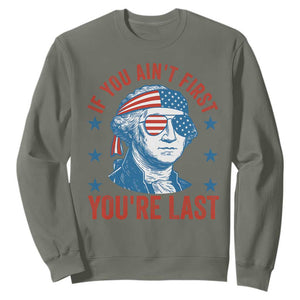 Funny 4th Of July Sweatshirt George Washington Stay Strapped Or Get Clapped TS10 Military Green Print Your Wear