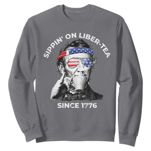 Funny 4th Of July Sweatshirt Sippin On Liber Tea Liberty Abe Lincoln 1776 USA Flag TS10 Charcoal Print Your Wear