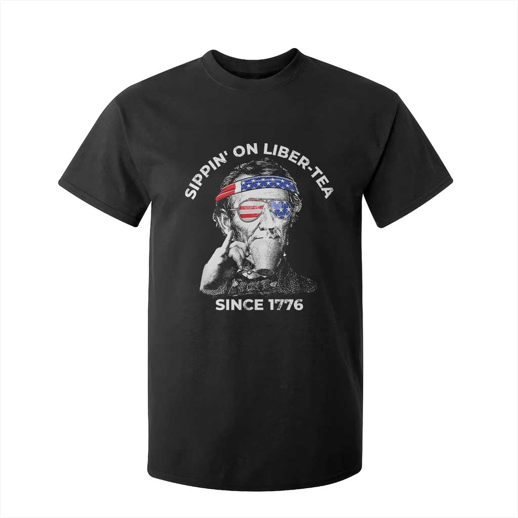 Funny 4th Of July T Shirt For Kid Sippin On Liber Tea Liberty Abe Lincoln 1776 USA Flag TS10 Black Print Your Wear