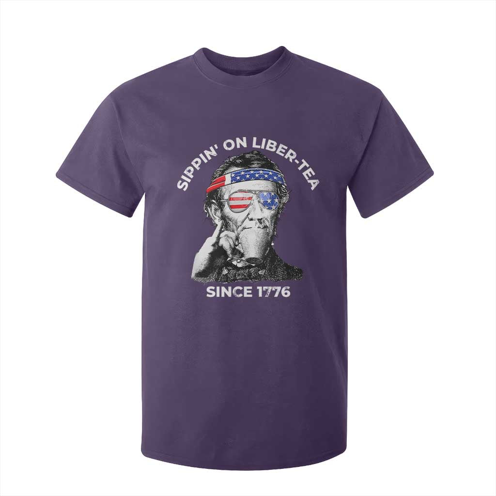 Funny 4th Of July T Shirt For Kid Sippin On Liber Tea Liberty Abe Lincoln 1776 USA Flag TS10 Purple Print Your Wear