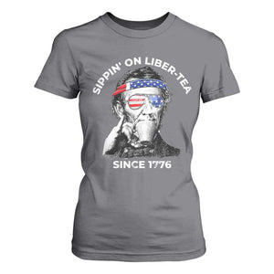 Funny 4th Of July T Shirt For Women Sippin On Liber Tea Liberty Abe Lincoln 1776 USA Flag TS10 Charcoal Print Your Wear
