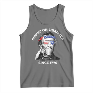 Funny 4th Of July Tank Top Sippin On Liber Tea Liberty Abe Lincoln 1776 USA Flag TS10 Black Heather Print Your Wear