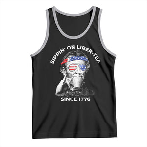 Funny 4th Of July Tank Top Sippin On Liber Tea Liberty Abe Lincoln 1776 USA Flag TS10 Black Athletic Heather Print Your Wear