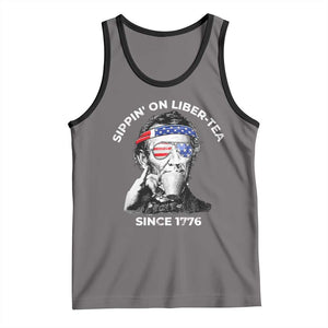 Funny 4th Of July Tank Top Sippin On Liber Tea Liberty Abe Lincoln 1776 USA Flag TS10 Deep Heather Black Print Your Wear