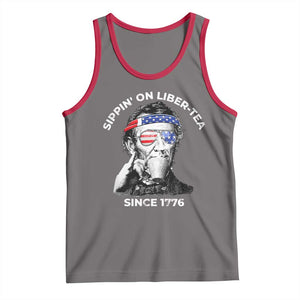 Funny 4th Of July Tank Top Sippin On Liber Tea Liberty Abe Lincoln 1776 USA Flag TS10 Deep Heather Red Print Your Wear