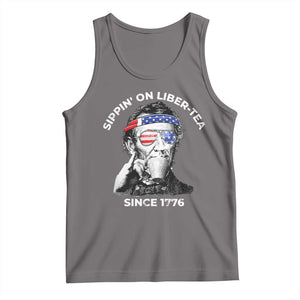 Funny 4th Of July Tank Top Sippin On Liber Tea Liberty Abe Lincoln 1776 USA Flag TS10 Deep Heather Print Your Wear