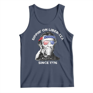 Funny 4th Of July Tank Top Sippin On Liber Tea Liberty Abe Lincoln 1776 USA Flag TS10 Navy Print Your Wear