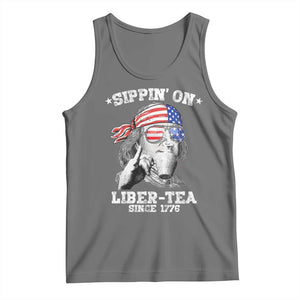 Funny 4th Of July Tank Top Sippin On Liber Tea Liberty Ben Franklin 1776 USA Flag TS10 Black Heather Print Your Wear