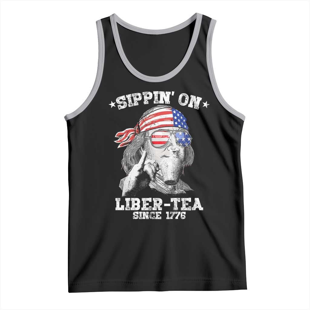 Funny 4th Of July Tank Top Sippin On Liber Tea Liberty Ben Franklin 1776 USA Flag TS10 Black Athletic Heather Print Your Wear