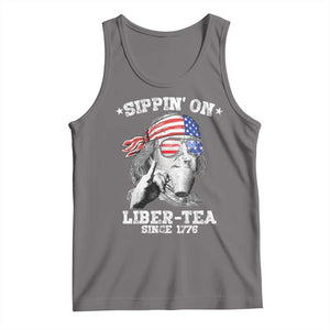 Funny 4th Of July Tank Top Sippin On Liber Tea Liberty Ben Franklin 1776 USA Flag TS10 Deep Heather Print Your Wear