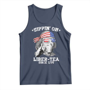 Funny 4th Of July Tank Top Sippin On Liber Tea Liberty Ben Franklin 1776 USA Flag TS10 Navy Print Your Wear