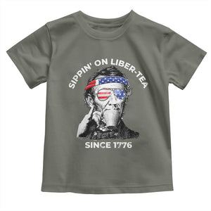 Funny 4th Of July Toddler T Shirt Sippin On Liber Tea Liberty Abe Lincoln 1776 USA Flag TS10 Military Green Print Your Wear