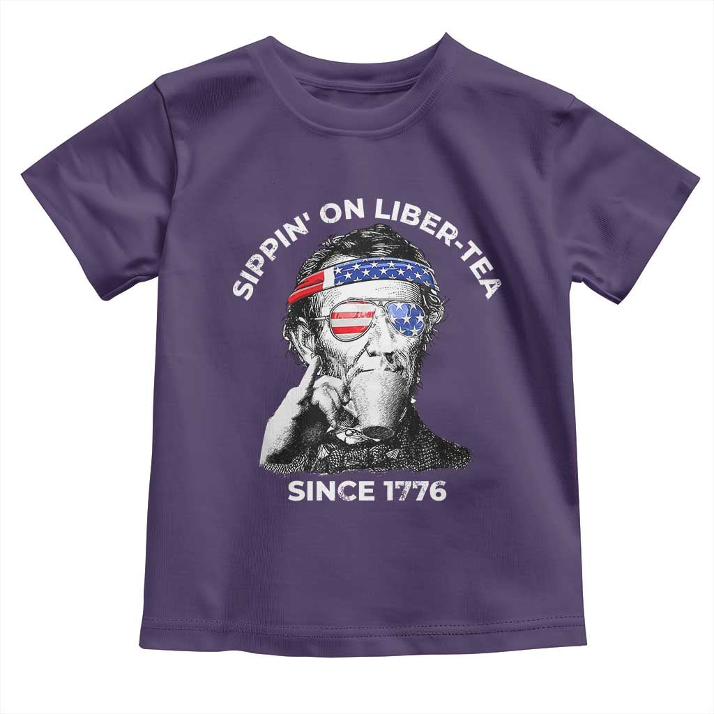 Funny 4th Of July Toddler T Shirt Sippin On Liber Tea Liberty Abe Lincoln 1776 USA Flag TS10 Purple Print Your Wear