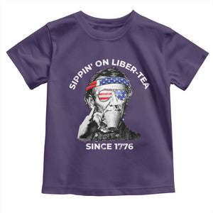 Funny 4th Of July Toddler T Shirt Sippin On Liber Tea Liberty Abe Lincoln 1776 USA Flag TS10 Purple Print Your Wear