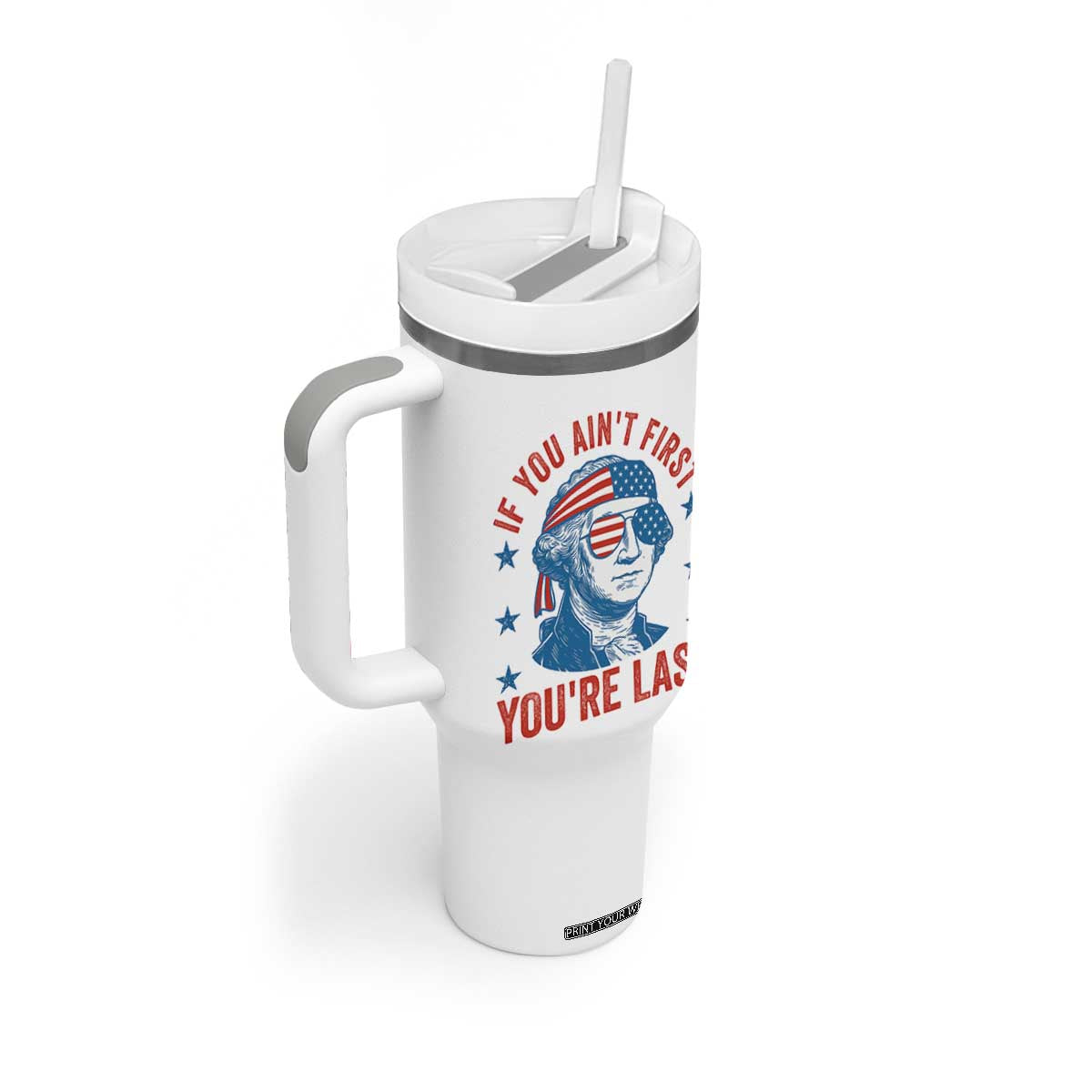 Funny 4th Of July Tumbler With Handle George Washington Stay Strapped Or Get Clapped TS10 Print Your Wear