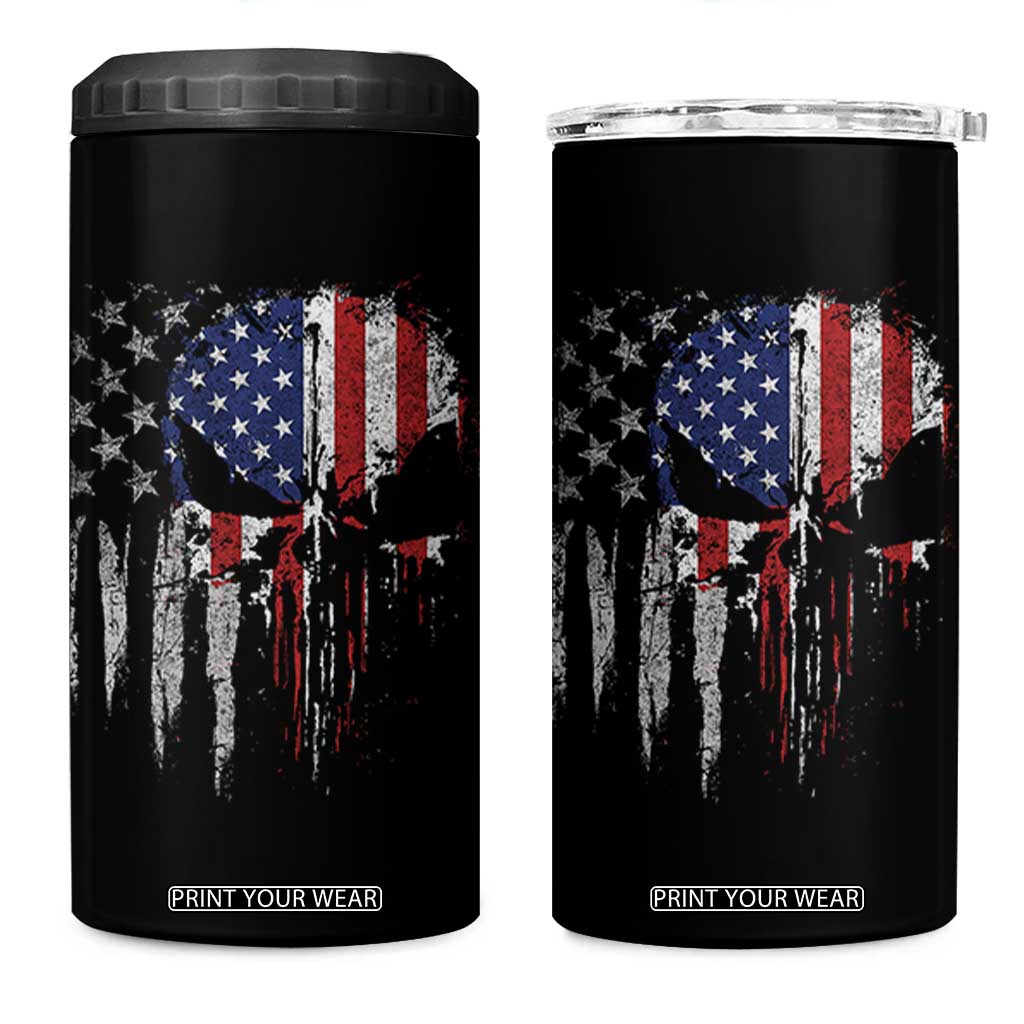 Funny 4th Of July Vintage American Flag Skull Skeleton 4 in 1 Can Cooler Tumbler TS11 One Size: 16 oz Black Print Your Wear