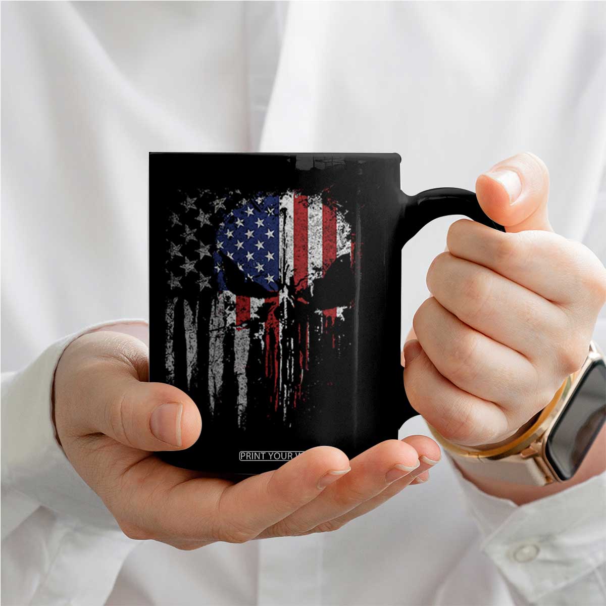 Funny 4th Of July Vintage American Flag Skull Skeleton Coffee Mug TS11 Print Your Wear