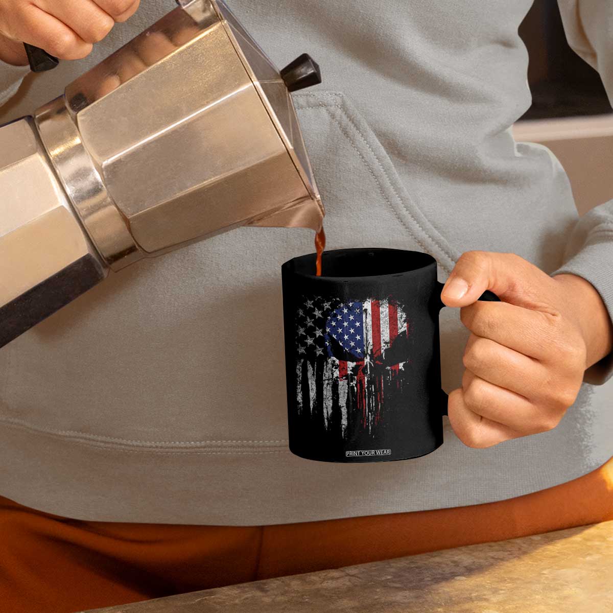 Funny 4th Of July Vintage American Flag Skull Skeleton Coffee Mug TS11 Print Your Wear