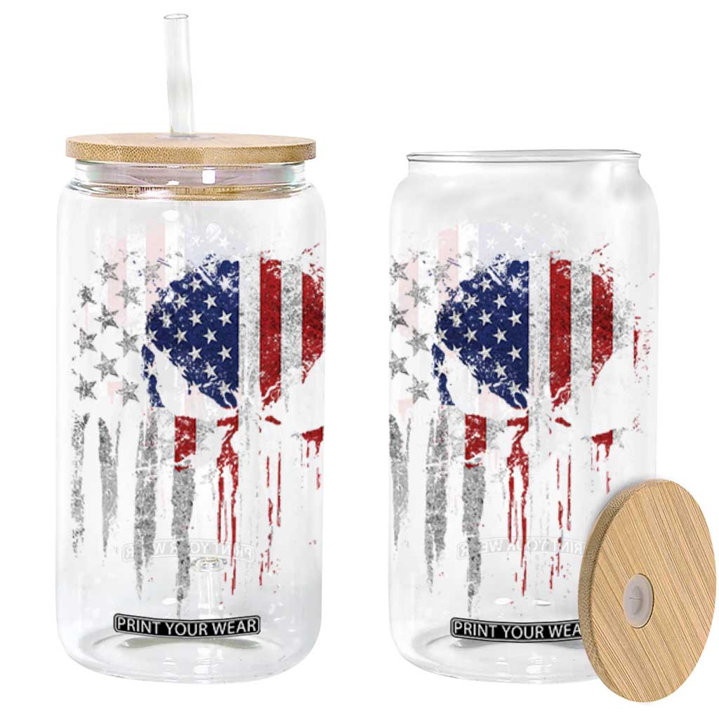 Funny 4th Of July Vintage American Flag Skull Skeleton Glass Can TS11 Black Print Your Wear