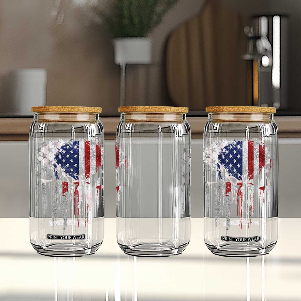 Funny 4th Of July Vintage American Flag Skull Skeleton Glass Can TS11 Print Your Wear