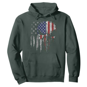 Funny 4th Of July Vintage American Flag Skull Skeleton Hoodie TS11 Dark Forest Green Print Your Wear
