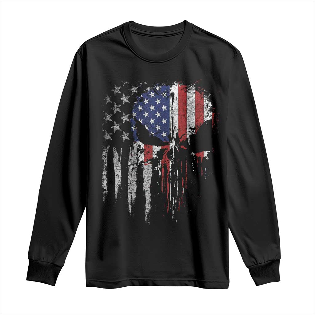 Funny 4th Of July Vintage American Flag Skull Skeleton Long Sleeve Shirt TS11 Black Print Your Wear
