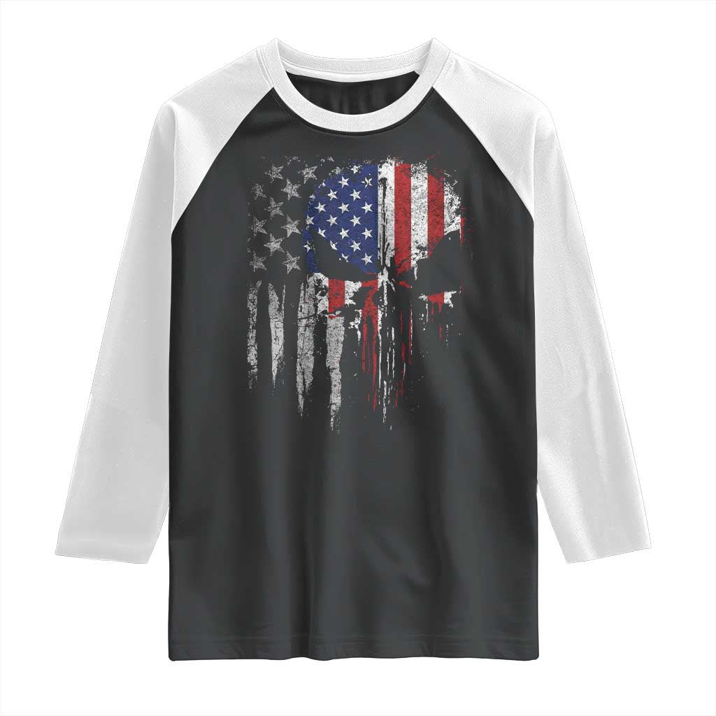 Funny 4th Of July Vintage American Flag Skull Skeleton Raglan Shirt TS11 Black White Print Your Wear