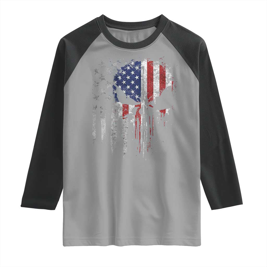 Funny 4th Of July Vintage American Flag Skull Skeleton Raglan Shirt TS11 Sport Gray Black Print Your Wear