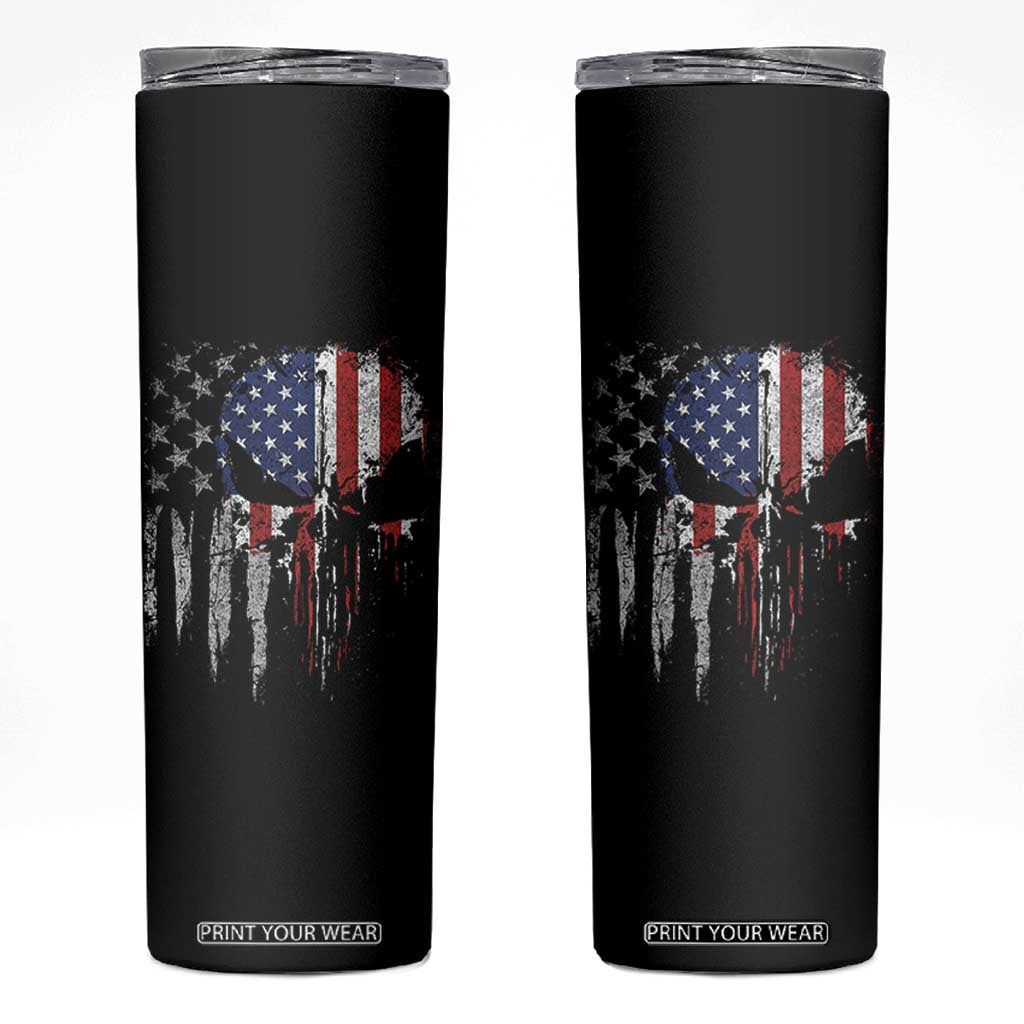 Funny 4th Of July Vintage American Flag Skull Skeleton Skinny Tumbler TS11 Black Print Your Wear