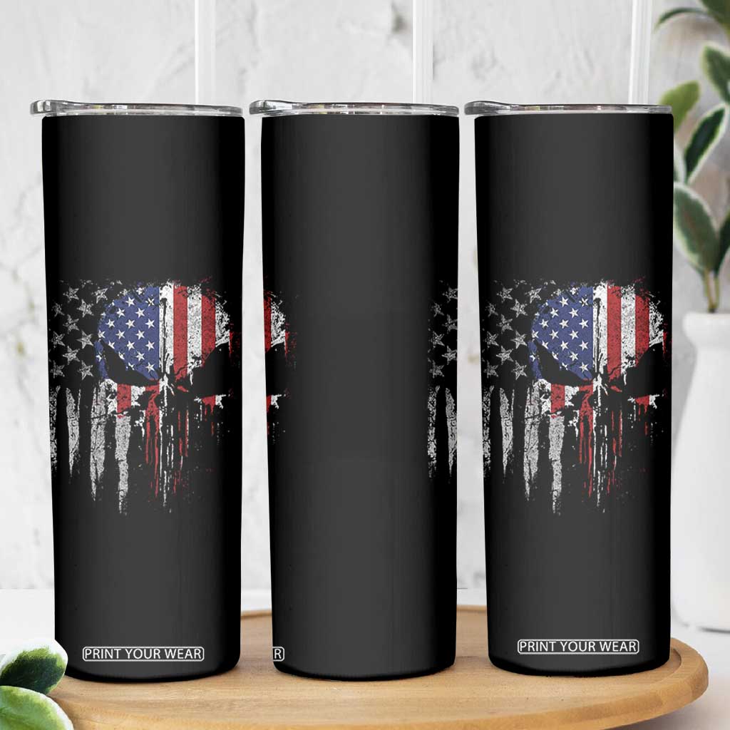 Funny 4th Of July Vintage American Flag Skull Skeleton Skinny Tumbler TS11 Print Your Wear