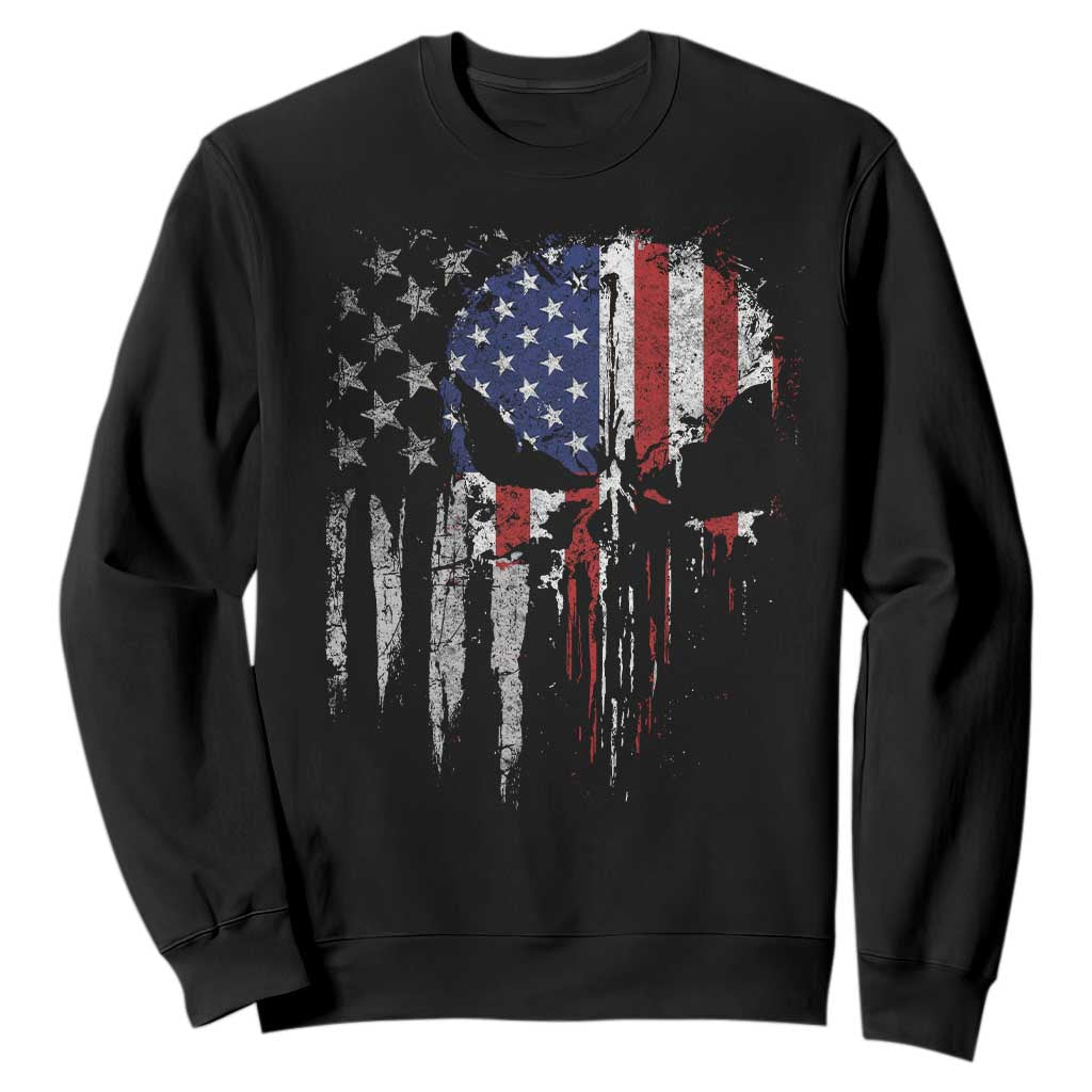 Funny 4th Of July Vintage American Flag Skull Skeleton Sweatshirt TS11 Black Print Your Wear