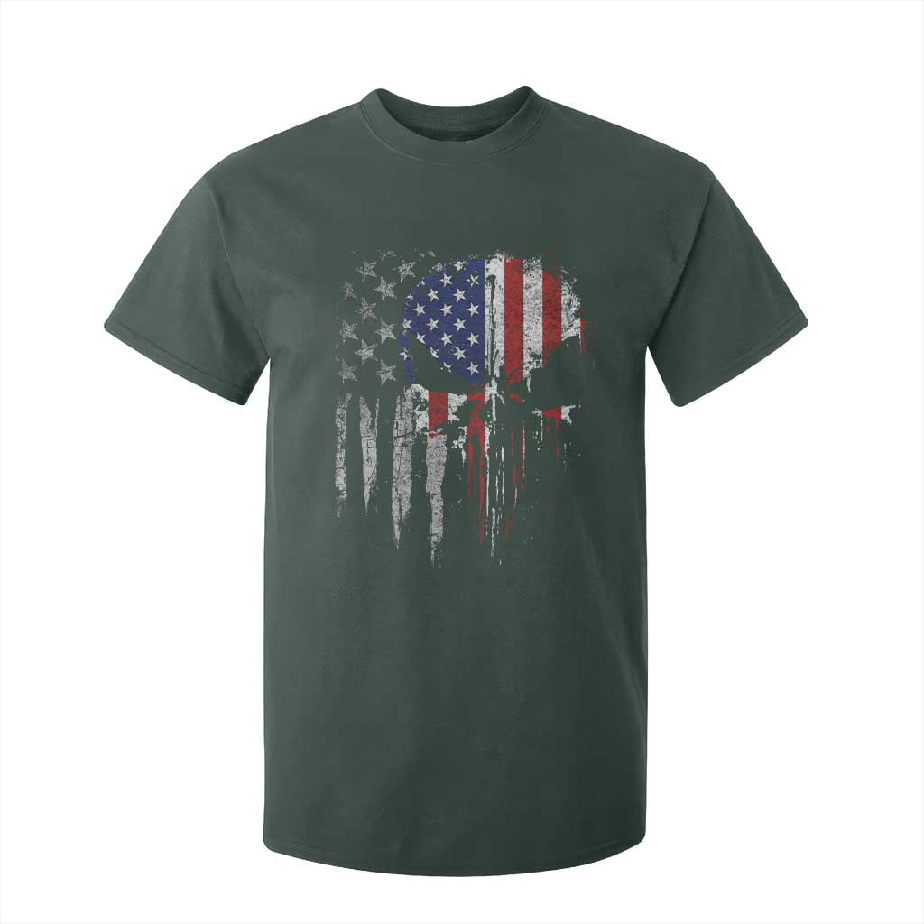 Funny 4th Of July Vintage American Flag Skull Skeleton T Shirt For Kid TS11 Dark Forest Green Print Your Wear