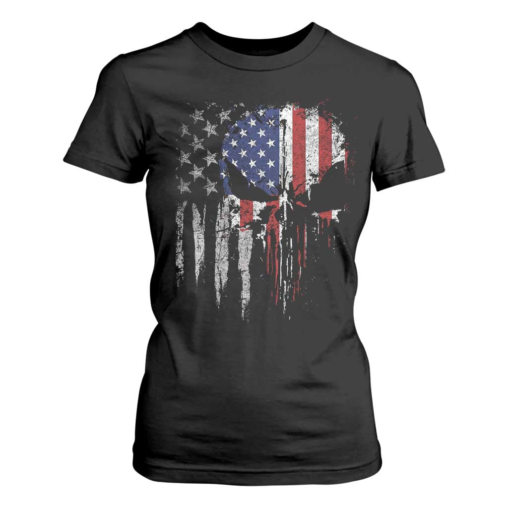 Funny 4th Of July Vintage American Flag Skull Skeleton T Shirt For Women TS11 Black Print Your Wear