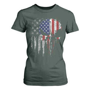 Funny 4th Of July Vintage American Flag Skull Skeleton T Shirt For Women TS11 Dark Forest Green Print Your Wear