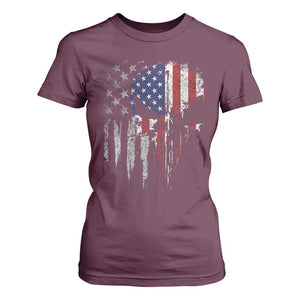 Funny 4th Of July Vintage American Flag Skull Skeleton T Shirt For Women TS11 Maroon Print Your Wear
