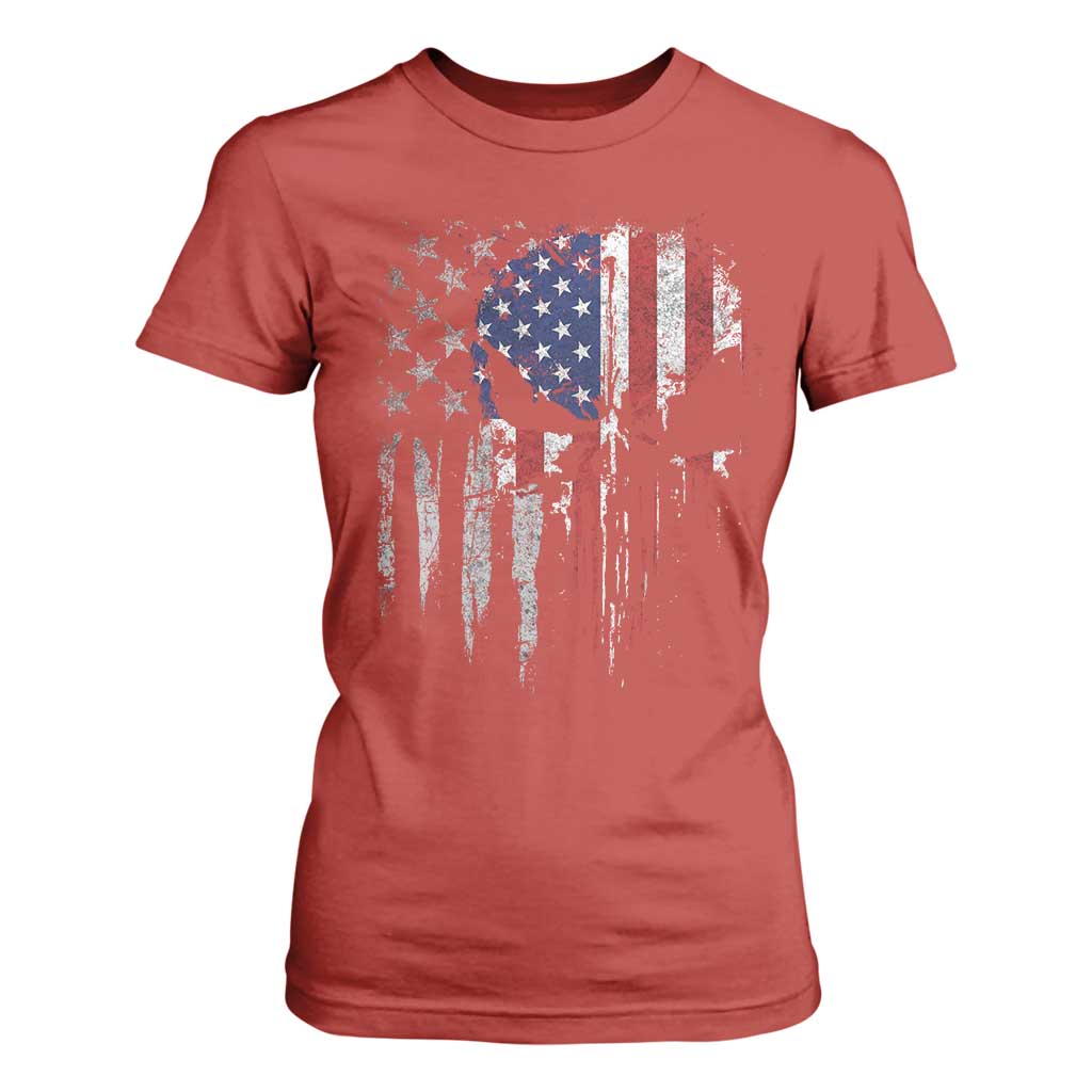 Funny 4th Of July Vintage American Flag Skull Skeleton T Shirt For Women TS11 Red Print Your Wear