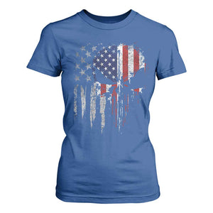 Funny 4th Of July Vintage American Flag Skull Skeleton T Shirt For Women TS11 Royal Blue Print Your Wear
